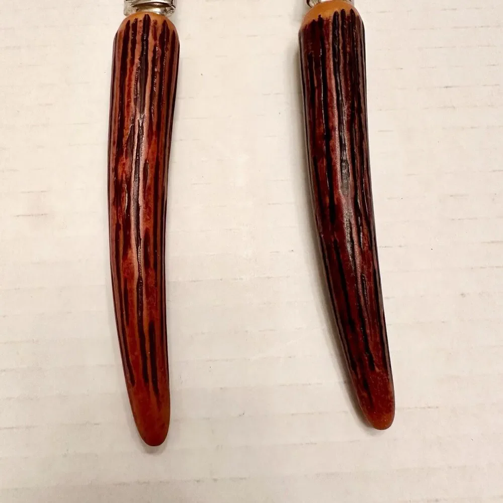 2 Vtg Steak Knives Faux Stag Antler Horn Handle Lifetime Cutlery Stainless Steel - Picture 5 of 7